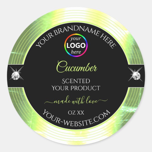 Luxury Black Shiny Light Green Logo Product Label (Front)