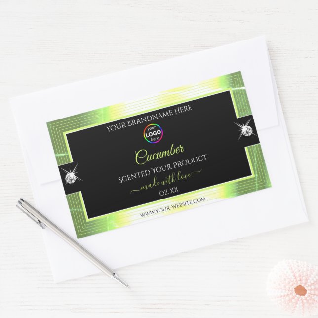 Luxury Black Shiny Light Green Logo Product Label (Envelope)