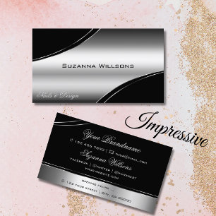 Luxury Black Silver Curved Decor Lines Shimmering Business Card