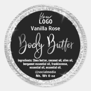Luxury Black Silver Glitter Body Butter Labels