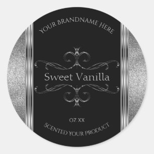 Luxury Black Silver Glitter Ornate Product Labels