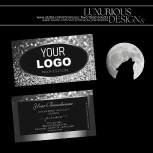 Luxury Black Silver Sparkle Glitter Stars Add Logo Business Card
