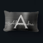 Luxury Black Stainless Steel Monogram Name Lumbar Cushion<br><div class="desc">Black Faux Brushed Metal Metallic Stainless Steel Monogram Name Monogram Mousepad. This monogrammed Mousepad can be customised to include your first name and initial and is perfect for school or the office and makes a great Christmas or Birthday Gift.</div>