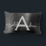 Luxury Black Stainless Steel Monogram Name Lumbar Cushion<br><div class="desc">Black Faux Brushed Metal Metallic Stainless Steel Monogram Name Monogram Mousepad. This monogrammed Mousepad can be customised to include your first name and initial and is perfect for school or the office and makes a great Christmas or Birthday Gift.</div>
