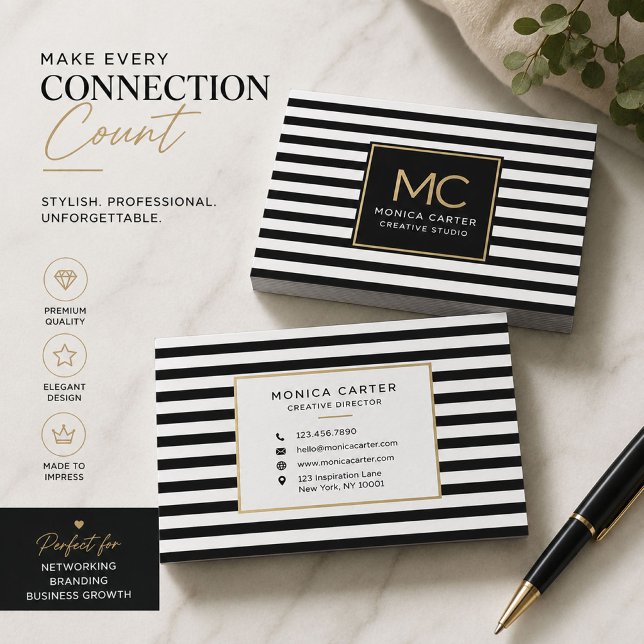 Luxury Black Stripe Business Cards (Creator Uploaded)
