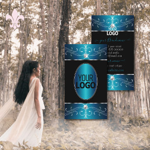 Luxury Black Teal Blue Ornate Ornaments with Logo Business Card