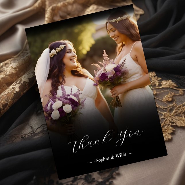 Luxury Black Transparency Gradient Photo Newlyweds Thank You Card (Exquisite & Luxury Black Transparency Gradient Photo Newlyweds Thank You Card.)