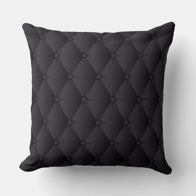 Luxury Black Tufted Leather Look Print Pillow (Front)