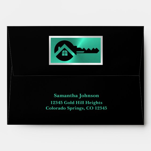 Luxury Black & Turquoise Business Envelope (Back (Top Flap))