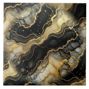 Luxury Black, White and Gold Marble Alcohol Ink Tile