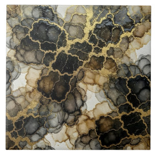 Luxury Black, White and Gold Marble Alcohol Ink Tile