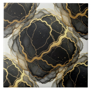 Luxury Black, White and Gold Marble Alcohol Ink Tile