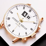 Luxury Black & White Couple’s Name Engraved  Watch<br><div class="desc">Simple Elegant Minimal Monogram Couple’s Name Watch – Timeless Personalized Gift This Simple Elegant Minimal Monogram Couple’s Name Watch is a sophisticated and timeless piece, perfect for celebrating love and commitment. Featuring a clean and modern design, this personalized wristwatch is ideal for weddings, anniversaries, engagements, or special occasions. Key Features:...</div>