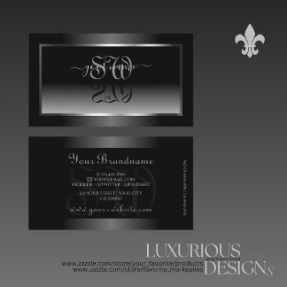 Luxury Black White Gradient Silver Frame Initials Business Card