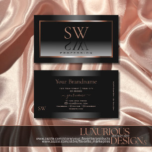 Luxury Black White Ombre Rose Gold Frame Monogram Business Card