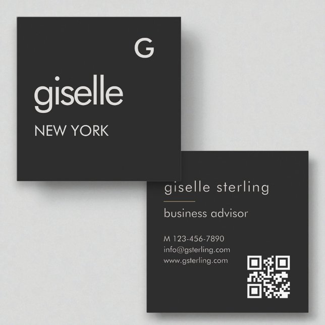 Luxury Black White QR Code Square Business Card (Creator Uploaded)