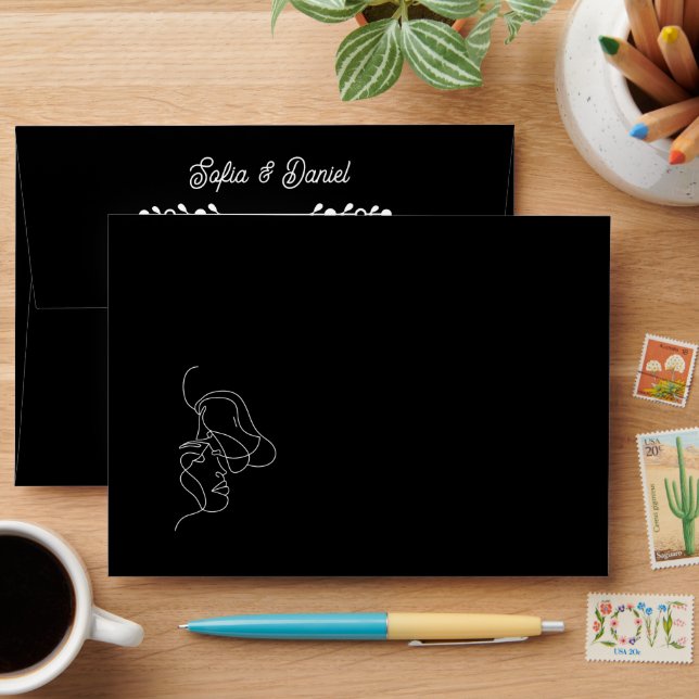 Luxury Black & White Wedding Chic Artistic Couple  Envelope (Desk)