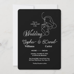 Luxury Black & White Wedding Chic Artistic Couple  Invitation
