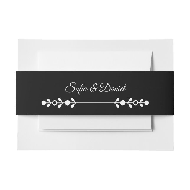 Luxury Black & White Wedding Chic Artistic Couple  Invitation Belly Band (Front Example)
