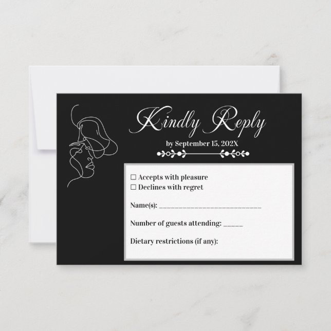 Luxury Black & White Wedding Chic Artistic Couple  RSVP Card (Front)
