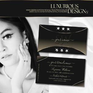 Luxury Black Whitegold Decor Diamonds and Monogram Business Card