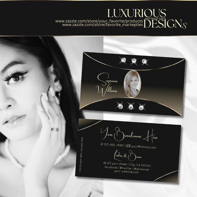Luxury Black Whitegold Decor Diamonds and Photo Business Card (Creator Uploaded)