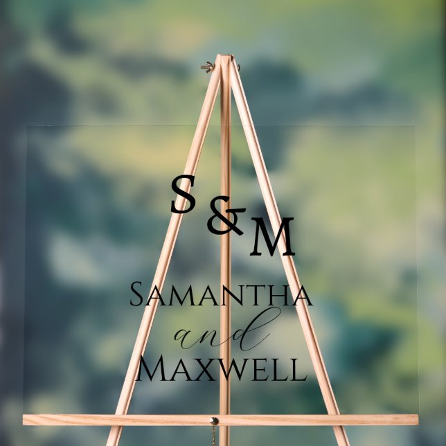Luxury BlackWedding Monogram  Acrylic Sign (Neutral)