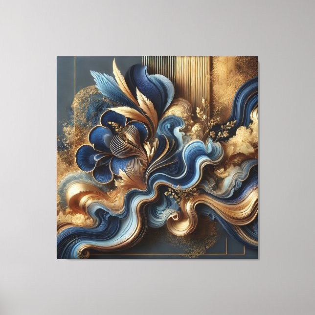Luxury Blue and Gold Abstract Canvas | Modern Wall Print (Front)