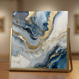 Luxury Blue and Gold Agate Geode Marble Abstract Tile