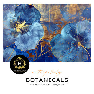 Luxury Blue and Gold Floral Decoupage Tissue Paper