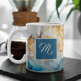 Luxury Blue And Gold Marble Custom Name Coffee Mug