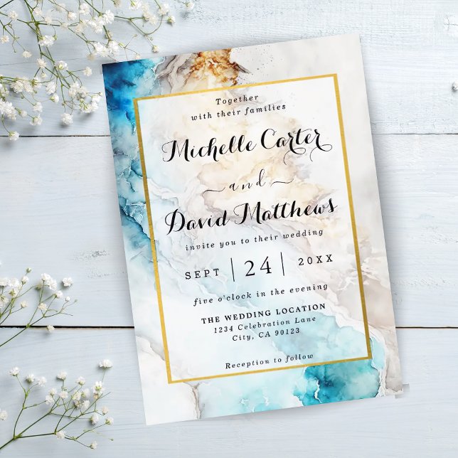 Luxury Blue And Gold Marble Wedding Invitation (Creator Uploaded)