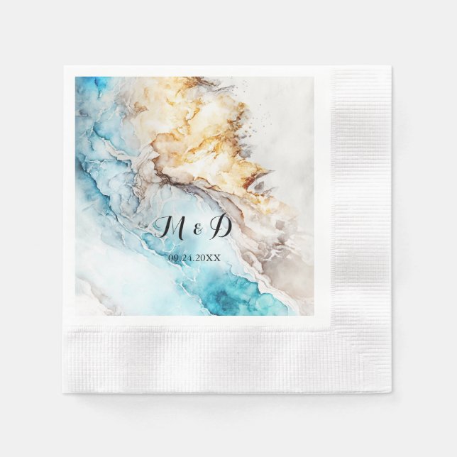Luxury Blue And Gold Marble Wedding  Napkin (Front)