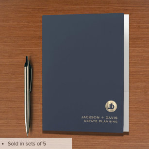 Luxury Blue and Gold Monogram Pocket Folder