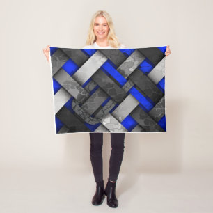 Luxury Blue And Grey Woven Ribbon Pattern Art Flee Fleece Blanket