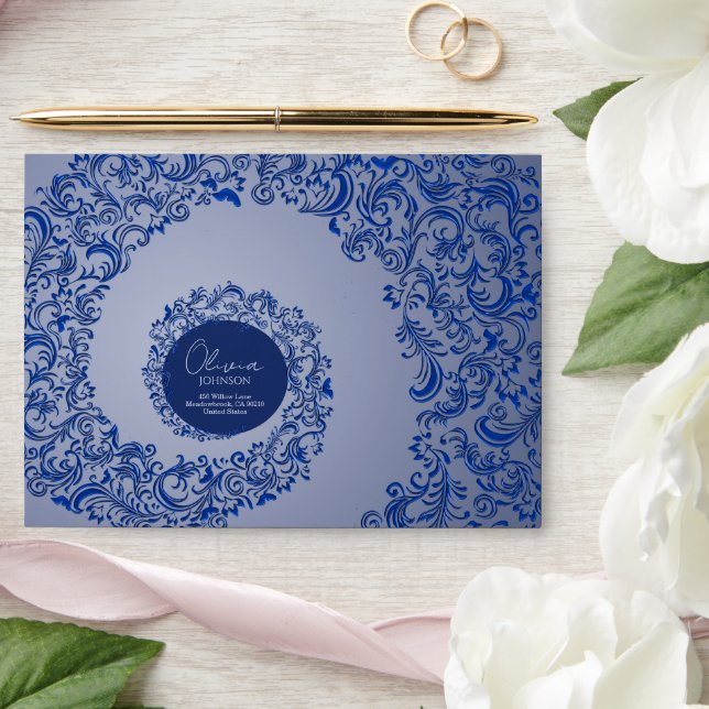 Luxury Blue and Silver Ornate Envelope (Wedding)