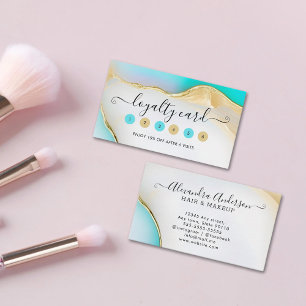 Luxury Blue and White Gold Accents Agate Marble Loyalty Card