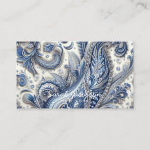Luxury Blue and White Paisley Business Card