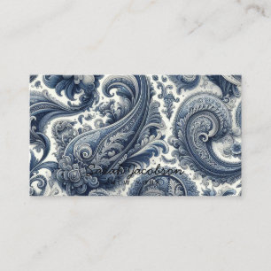 Luxury Blue and White Paisley Business Card