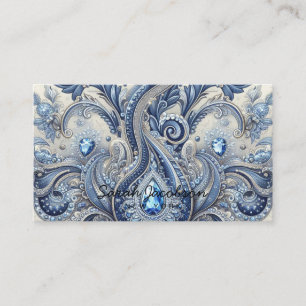 Luxury Blue and White Paisley Diamond Business Card