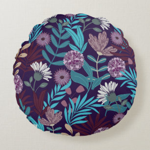 Luxury Blue & Burgundy Floral Round Cushion