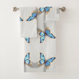 Luxury Blue Butterfly Design Bath Towel Set