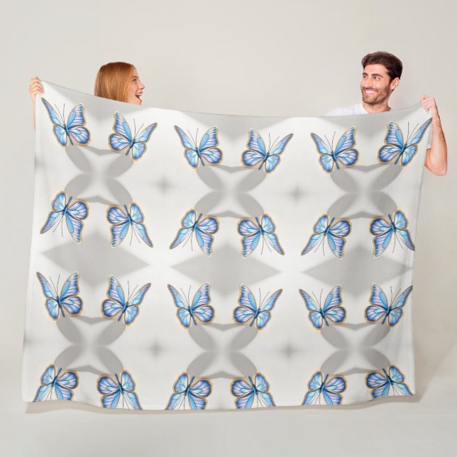 Luxury Blue Butterfly Design Fleece Blanket (In Situ)