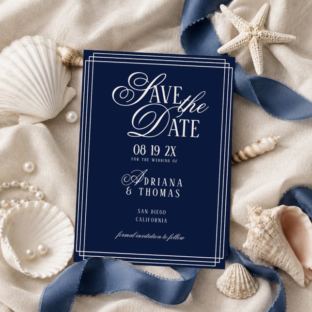 Luxury Blue Calligraphy Wedding Save The Date (Creator Uploaded)