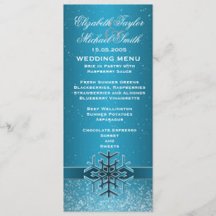 Luxury Blue Christmas Snowflake Wedding Menu