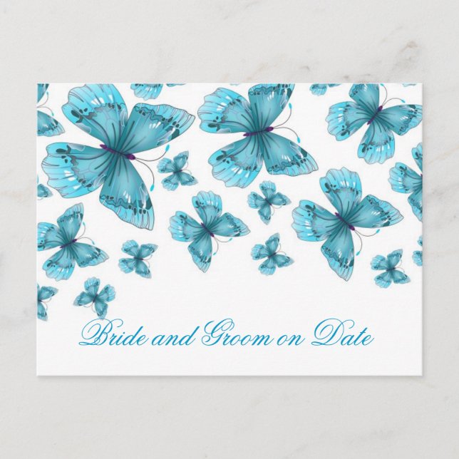 Luxury Blue Elegant Butterfly Save date card (Front)