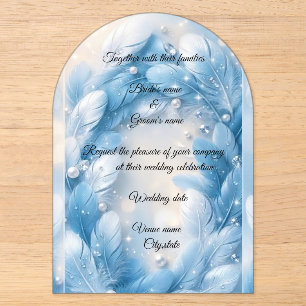 Luxury blue Feather & Diamonds Arch Wedding Acrylic Invitations