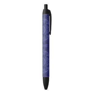 Luxury blue floral damask wallpaper black ink pen