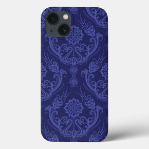 Luxury blue floral damask wallpaper iPhone 13 case