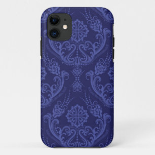Luxury blue floral damask wallpaper Case-Mate iPhone case